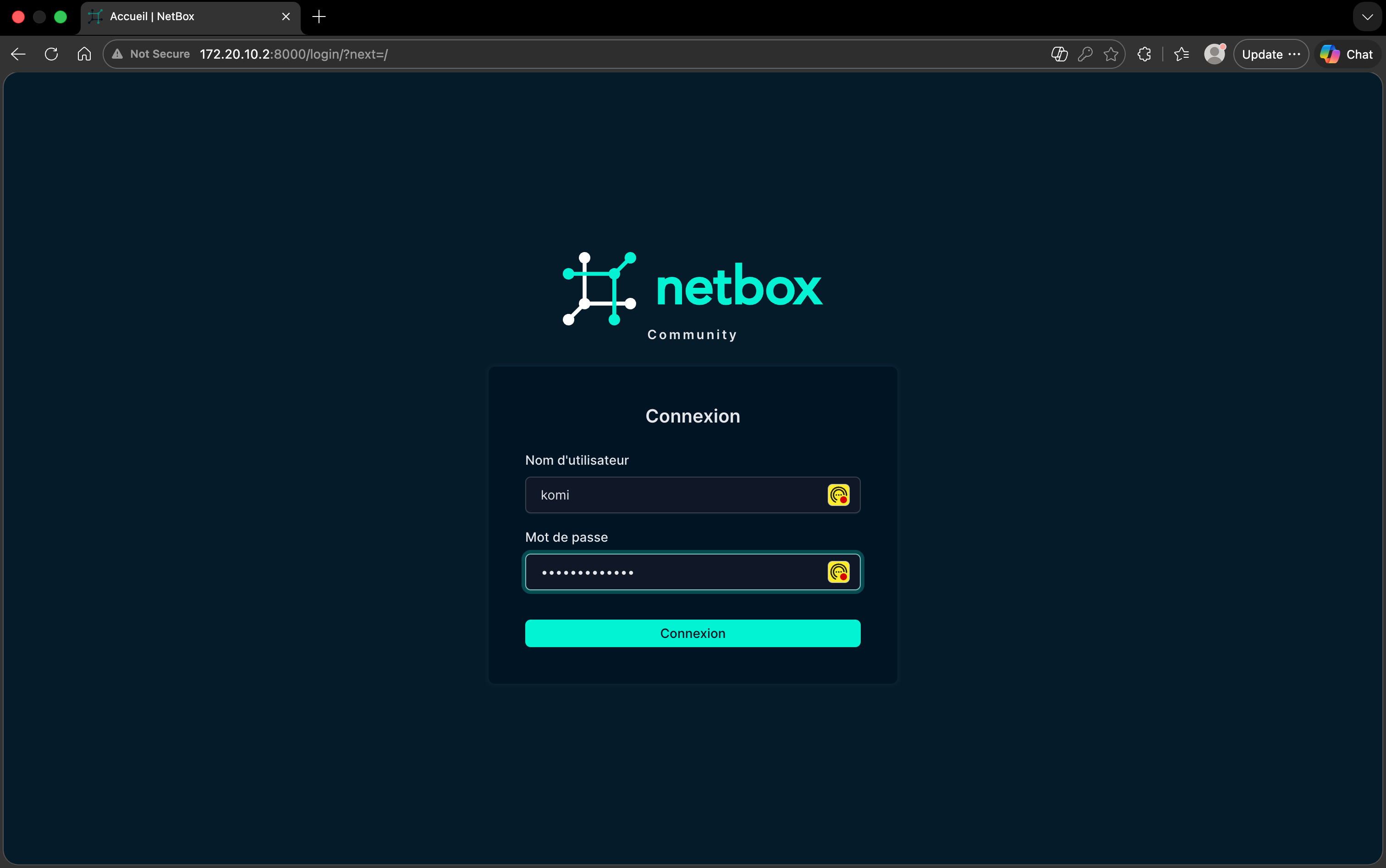 Page de connexion NetBox