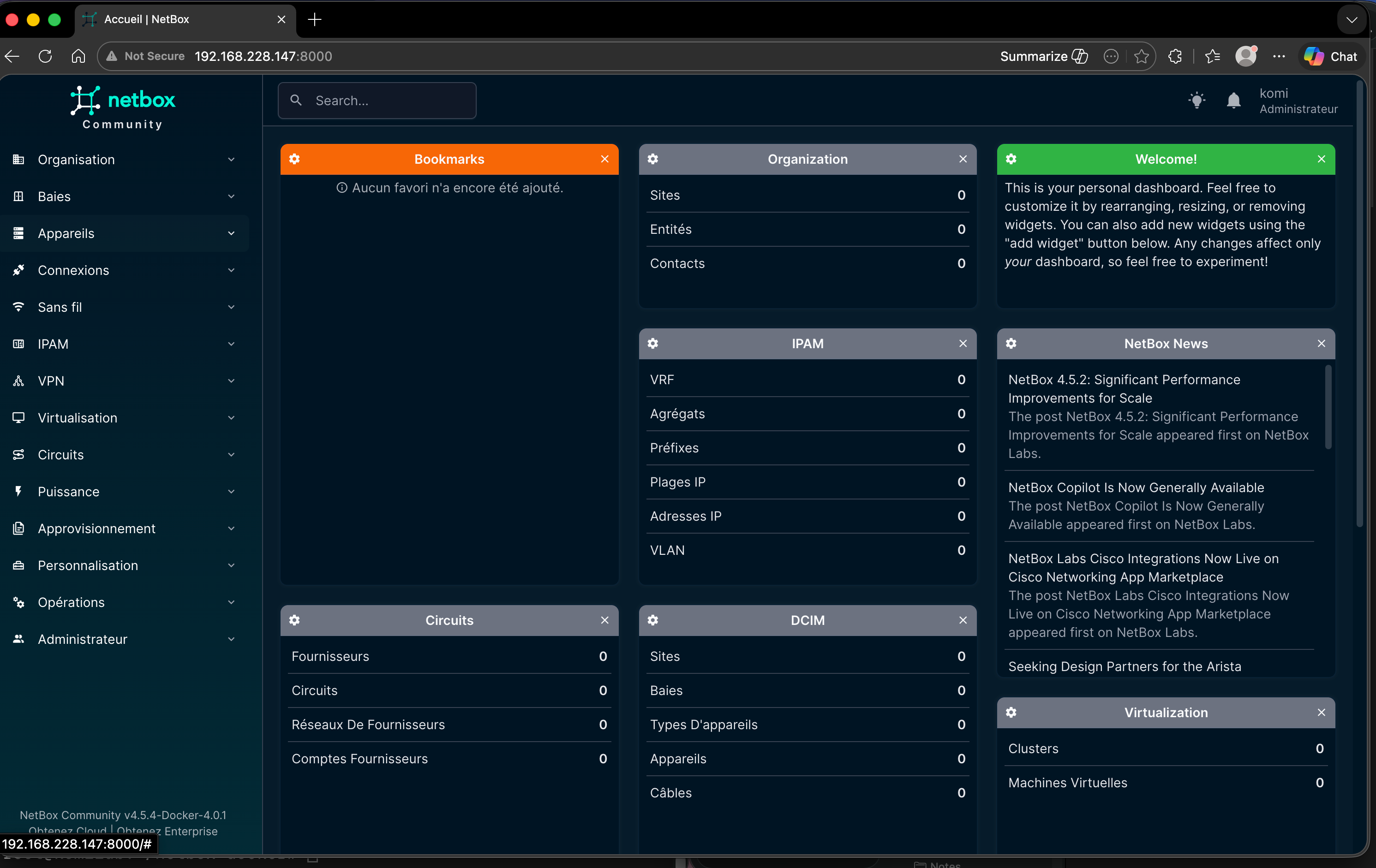 Tableau de bord NetBox Community